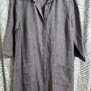 J. Jill Grey & White  Linen Striped Shirt Dress